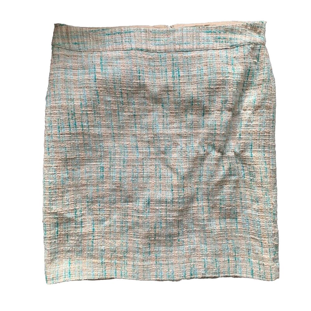 VILLAGER LIZ CLAIBORNE Skirt Pastel Thick Cream & Teal Weave Knit LINED Sz 16